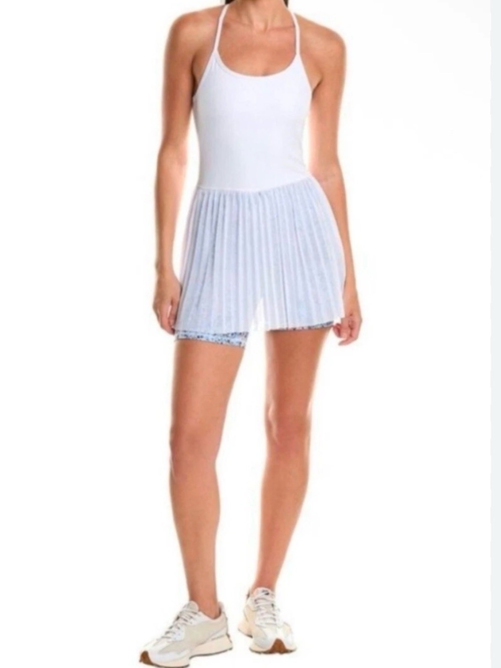 Terez Womens White Sleeveless White Tennis Dress Built In Blue Shorts Size M NEW